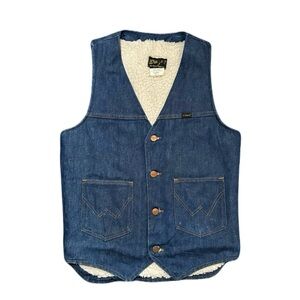 Vintage Wrangler Denim Vest Men Size S Blue Sherpa Lined No Fault VL200NV 70s80s